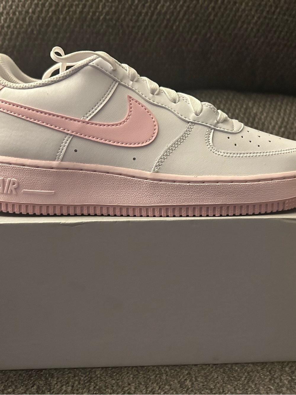 Nike Kids Air Force 1 Low - White with Light Pink Swoosh